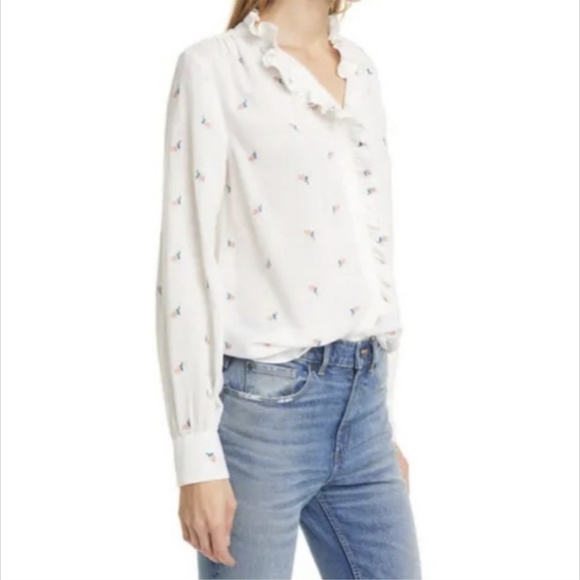La Vie Rebecca Taylor for Anthropologie Rosebud Embroidered Button Down Blouse L - Picture 4 of 13